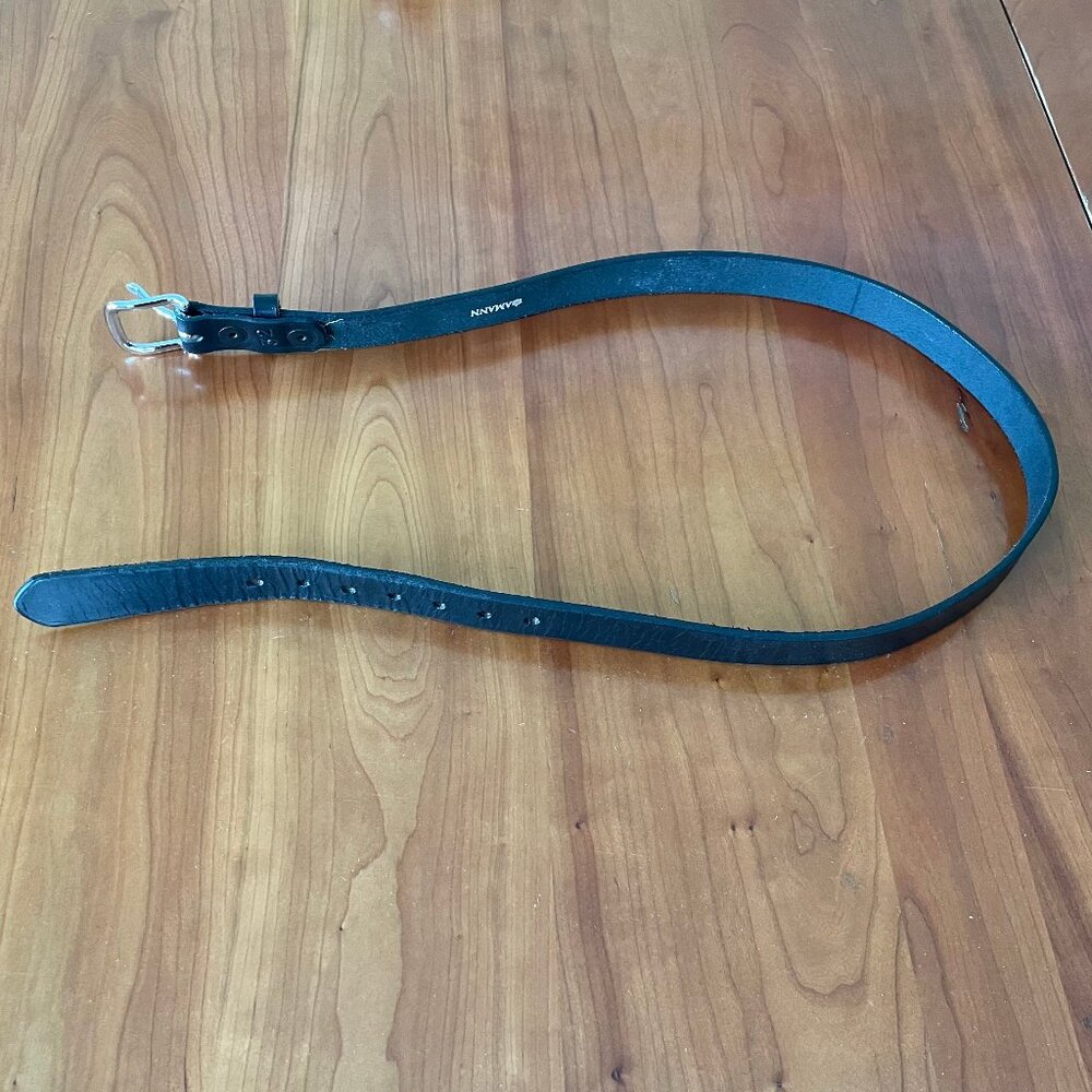 Black Leather Belt, Silver Buckle, Size 32